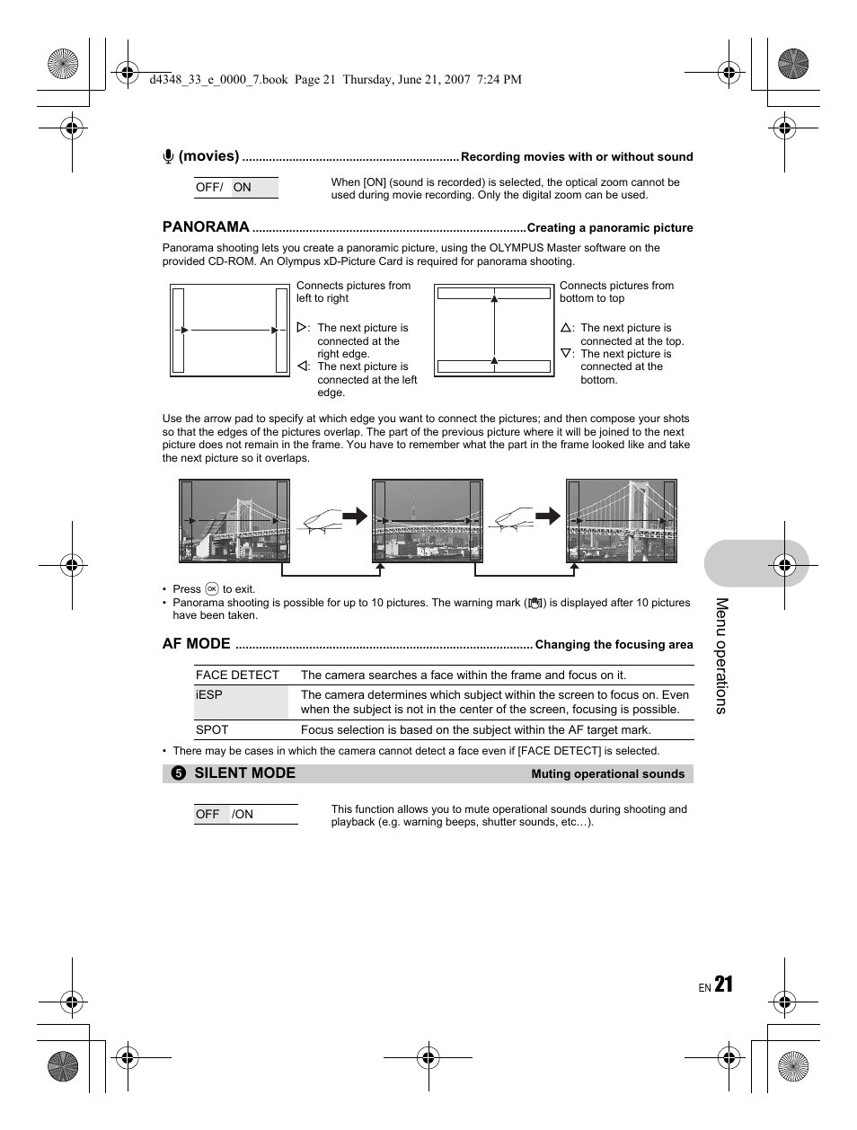 Menu operations | Olympus FE-280 User Manual | Page 21 / 68