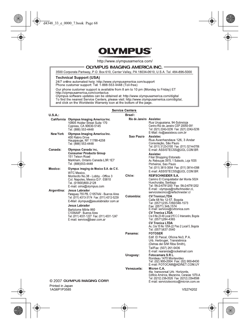 Olympus FE-280 User Manual | Page 68 / 68