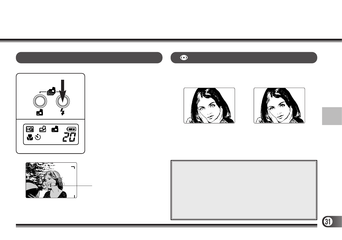 Auto-flash red-eye reducing flash | Olympus D-300 User Manual | Page 31 / 56