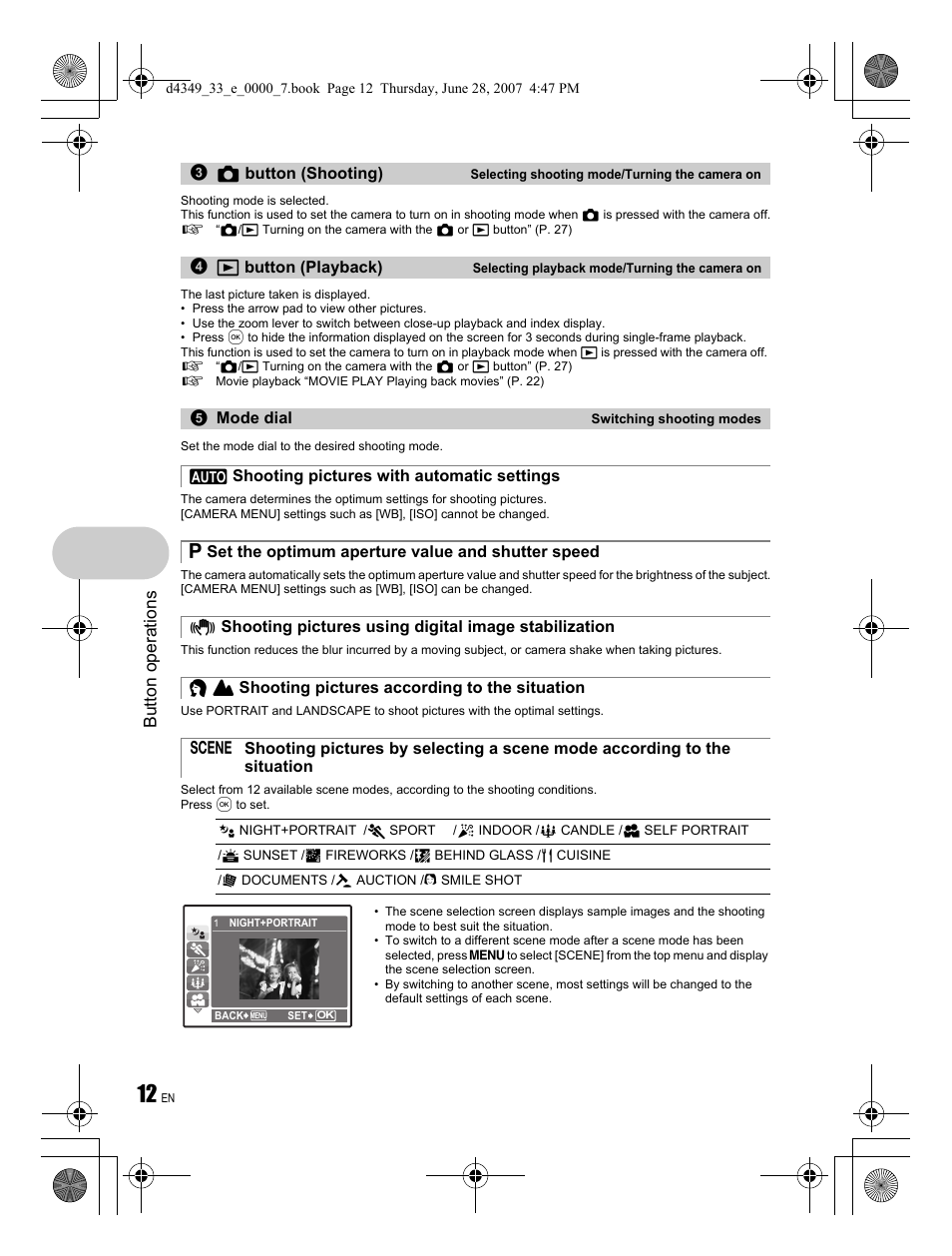 Button operations | Olympus FE-300 User Manual | Page 12 / 68