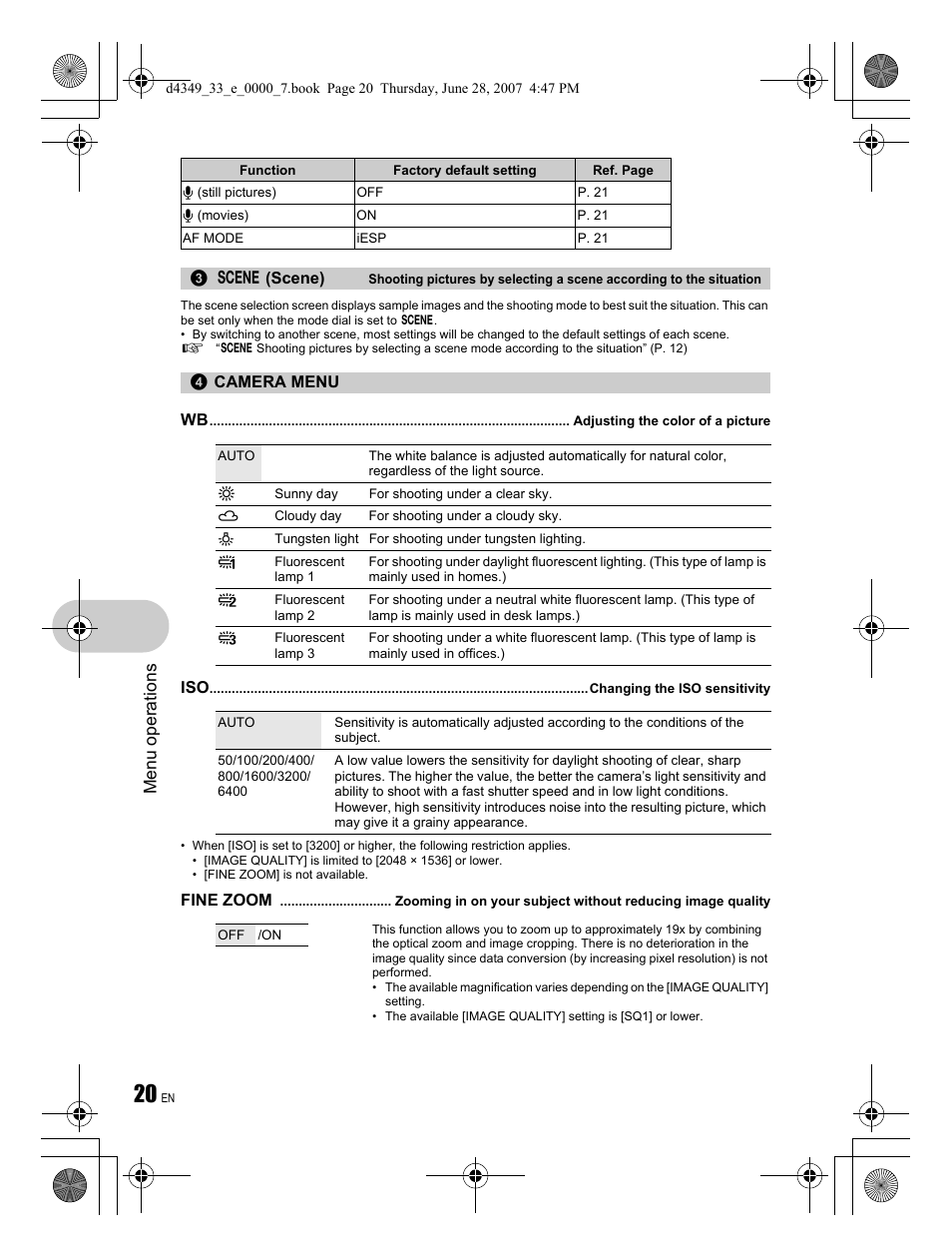 Menu operations | Olympus FE-300 User Manual | Page 20 / 68