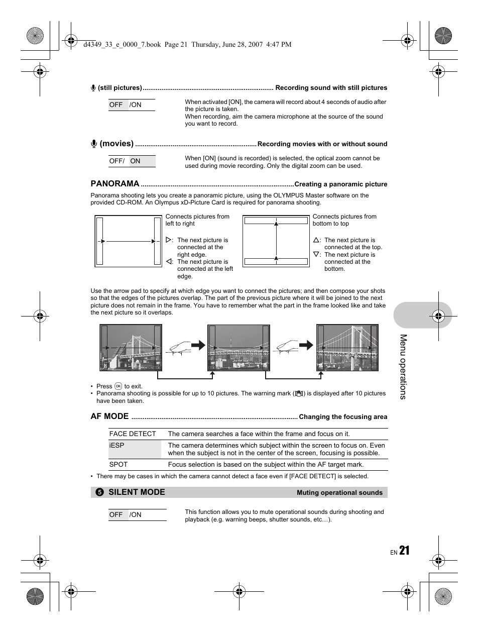 Menu operations | Olympus FE-300 User Manual | Page 21 / 68