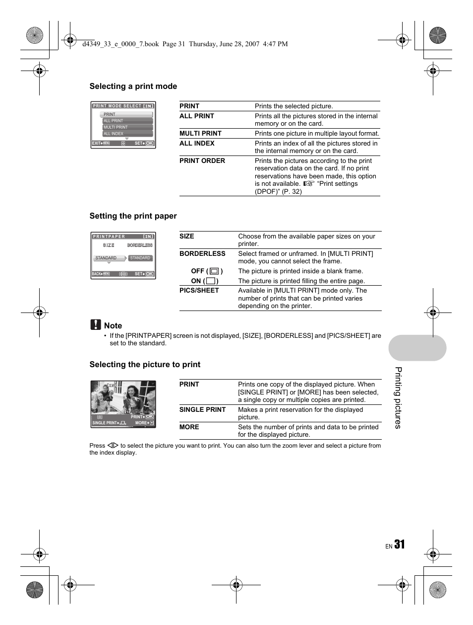 Printing pictures | Olympus FE-300 User Manual | Page 31 / 68
