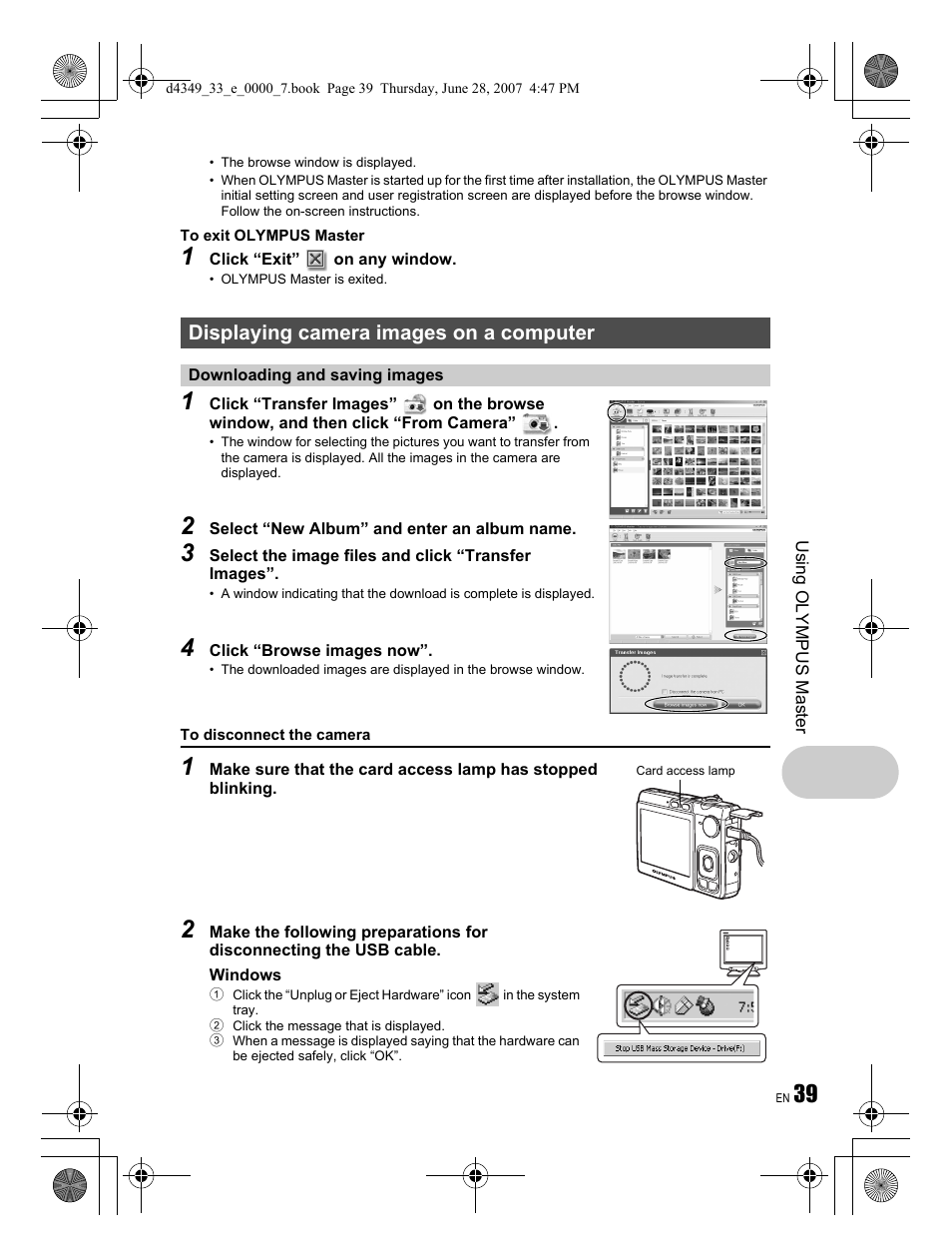 Displaying camera images on a computer | Olympus FE-300 User Manual | Page 39 / 68