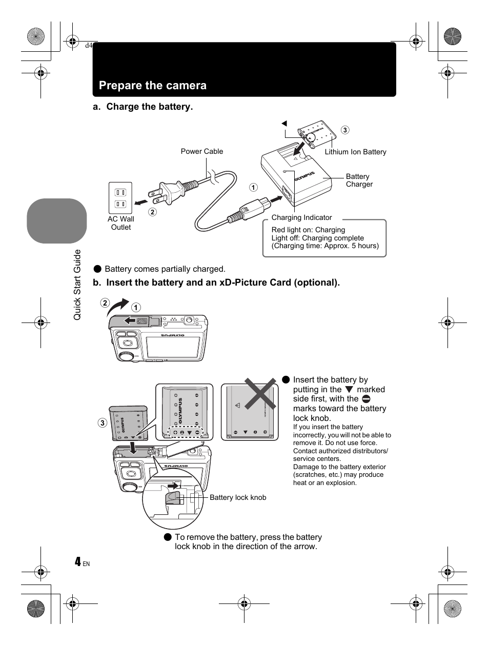 Prepare the camera | Olympus FE-300 User Manual | Page 4 / 68