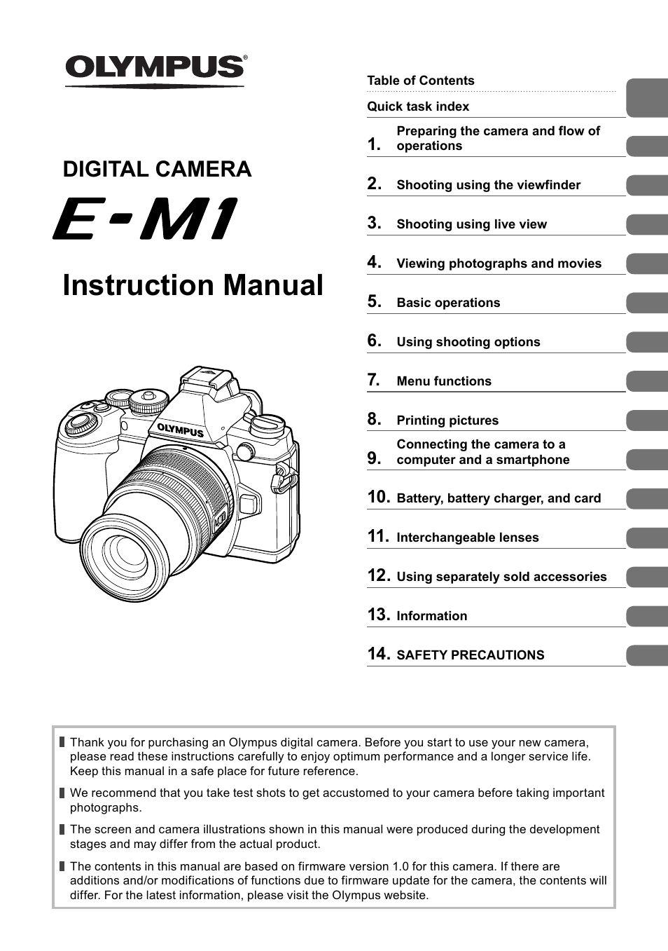 Olympus E-M1 User Manual | 165 pages