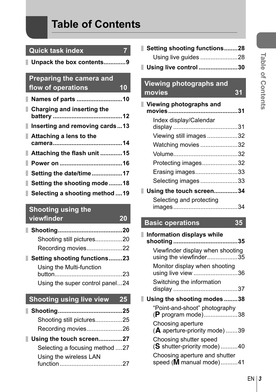 Olympus E-M1 User Manual | Page 3 / 165