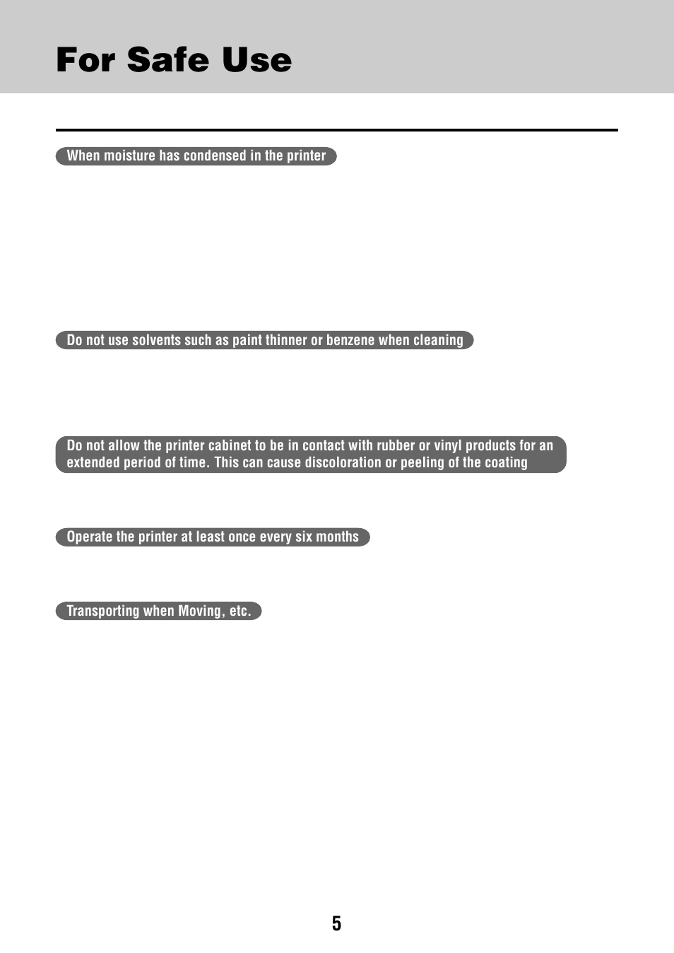 For safe use, Handling precautions | Olympus P-440 Photo Printer User Manual | Page 5 / 156