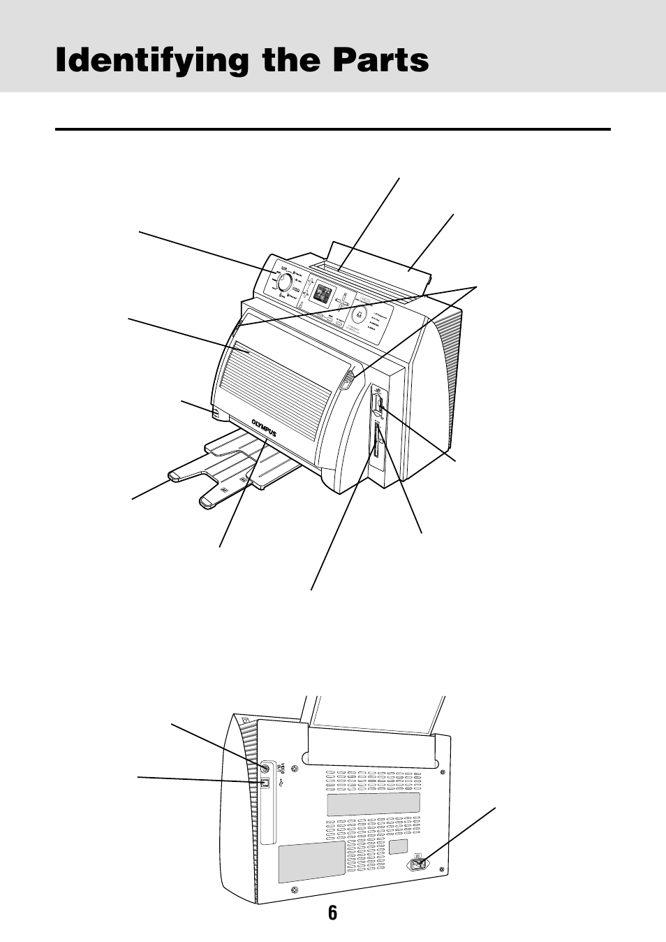 Identifying the parts, Printer body | Olympus P-440 Photo Printer User Manual | Page 6 / 156