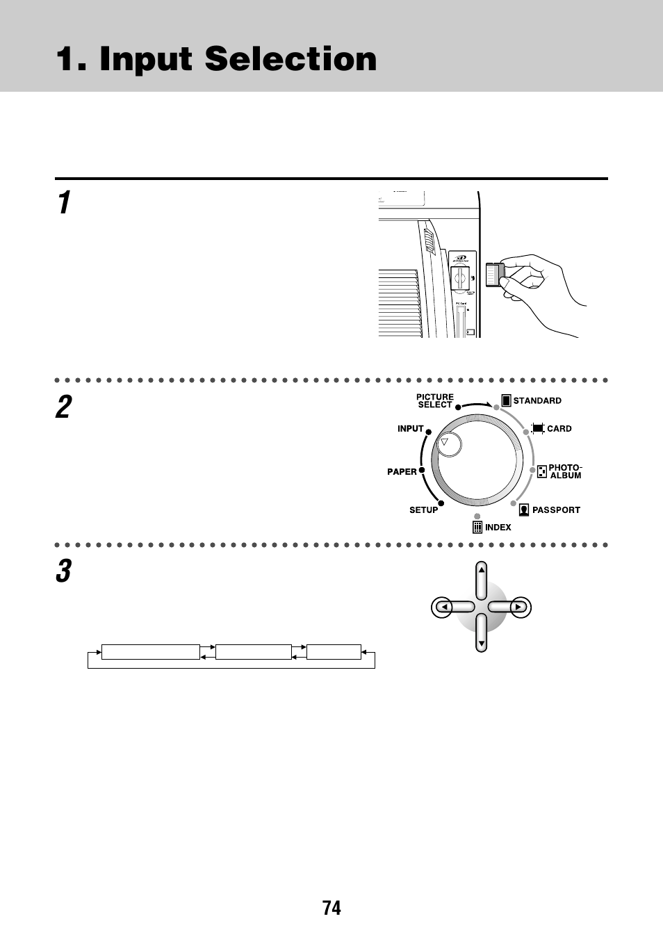 Input selection, Using xd-picture card | Olympus P-440 Photo Printer User Manual | Page 74 / 156