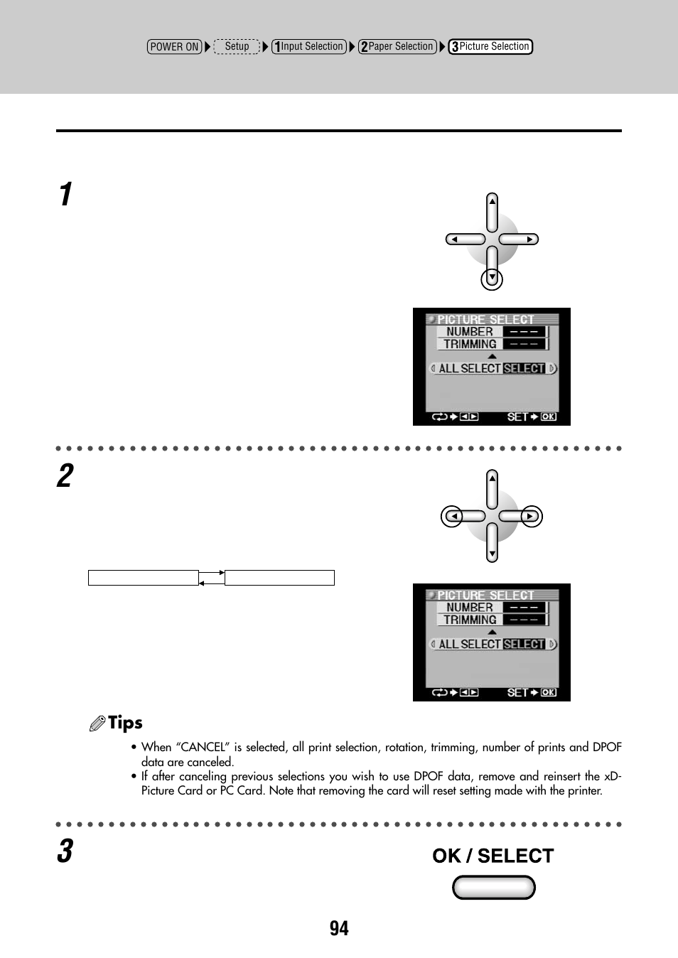 Printing all pictures on a card, Tips | Olympus P-440 Photo Printer User Manual | Page 94 / 156