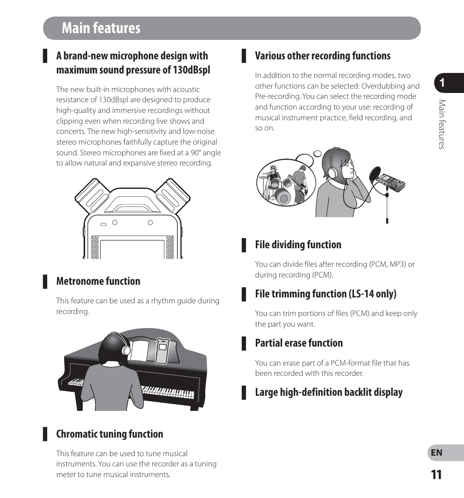 Main features | Olympus LS-12 User Manual | Page 11 / 100