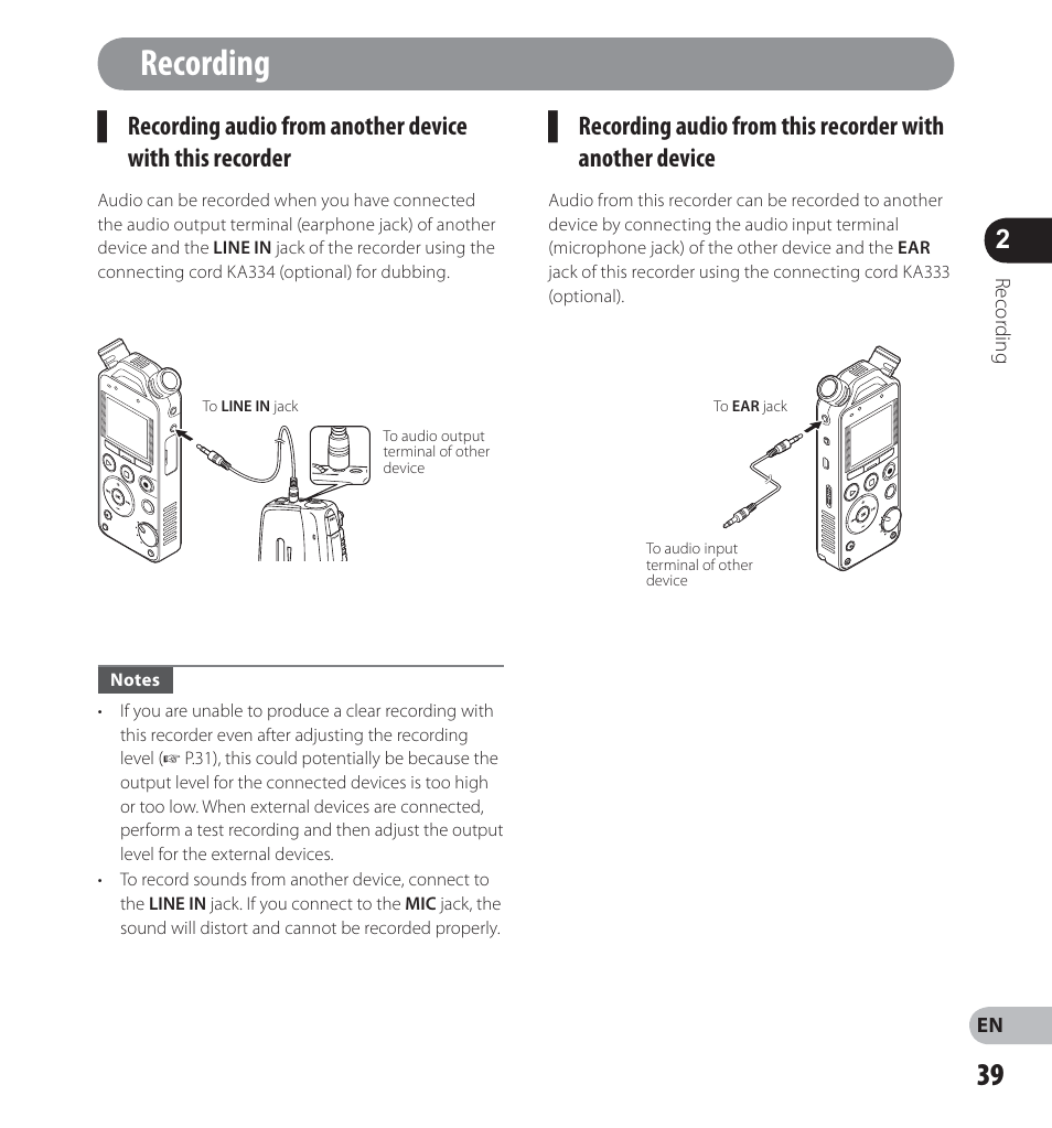 Recording | Olympus LS-12 User Manual | Page 39 / 100