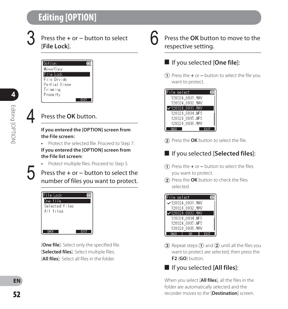 Editing [option | Olympus LS-12 User Manual | Page 52 / 100