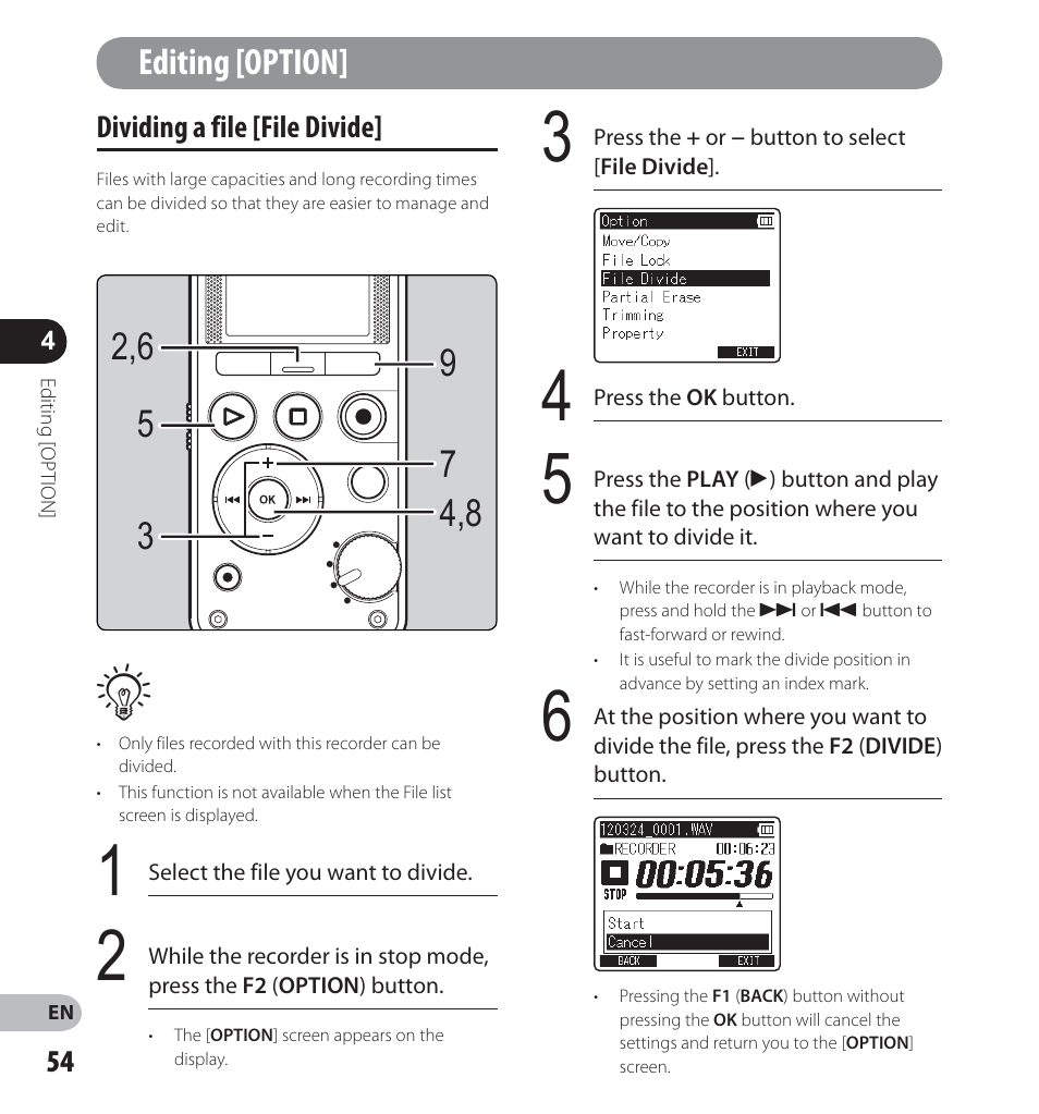 Editing [option | Olympus LS-12 User Manual | Page 54 / 100