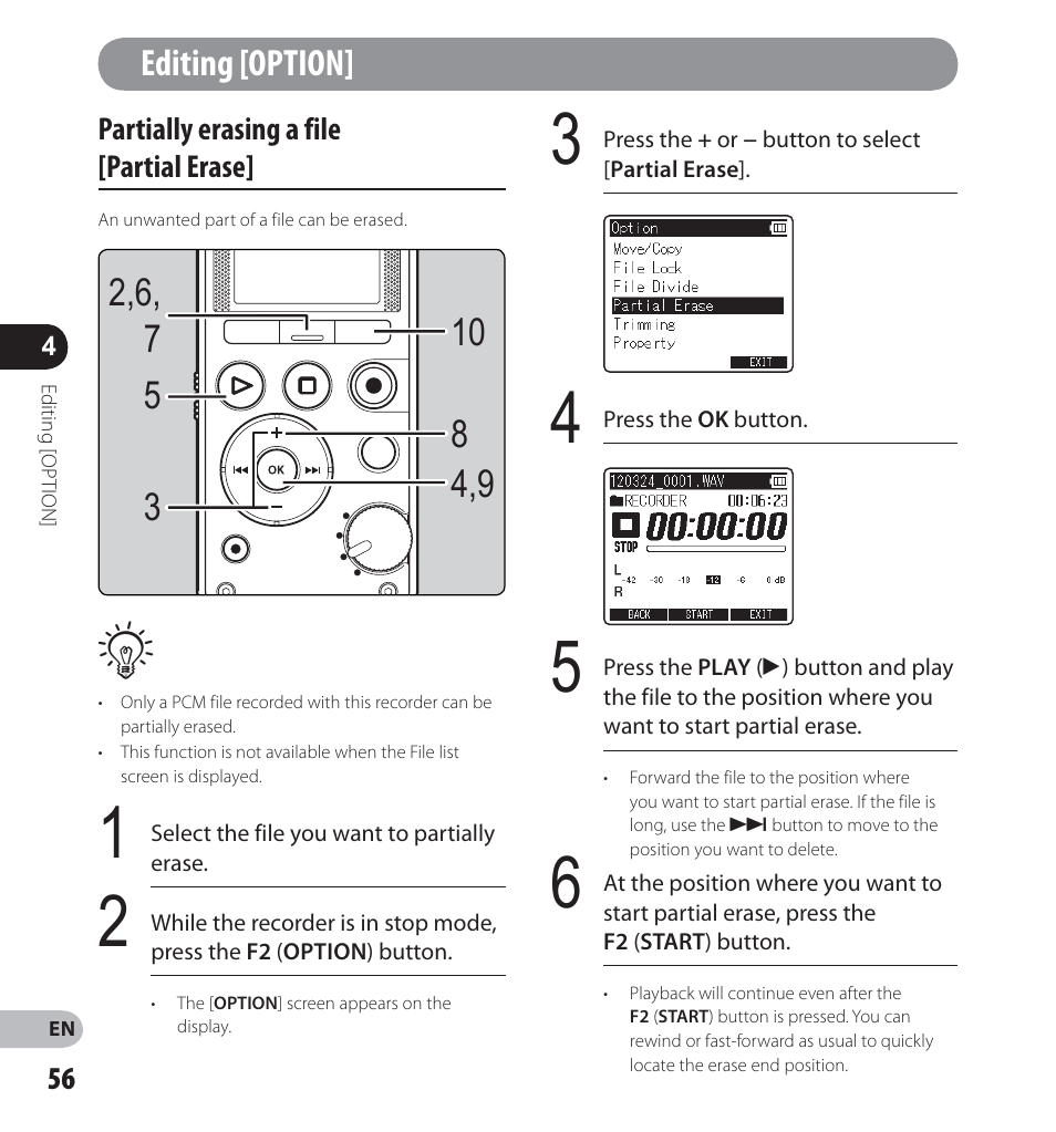 Editing [option | Olympus LS-12 User Manual | Page 56 / 100