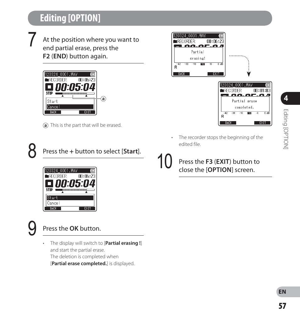 Editing [option | Olympus LS-12 User Manual | Page 57 / 100
