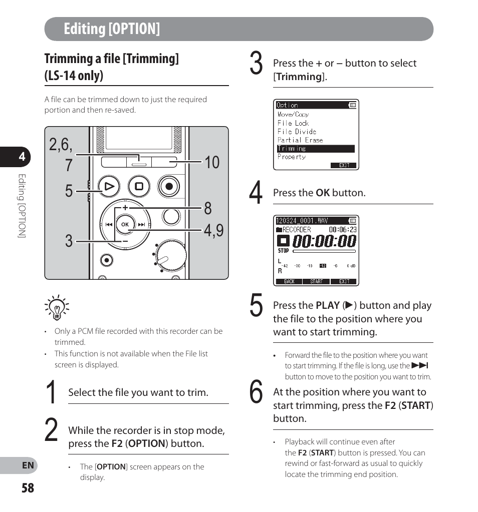 Editing [option | Olympus LS-12 User Manual | Page 58 / 100