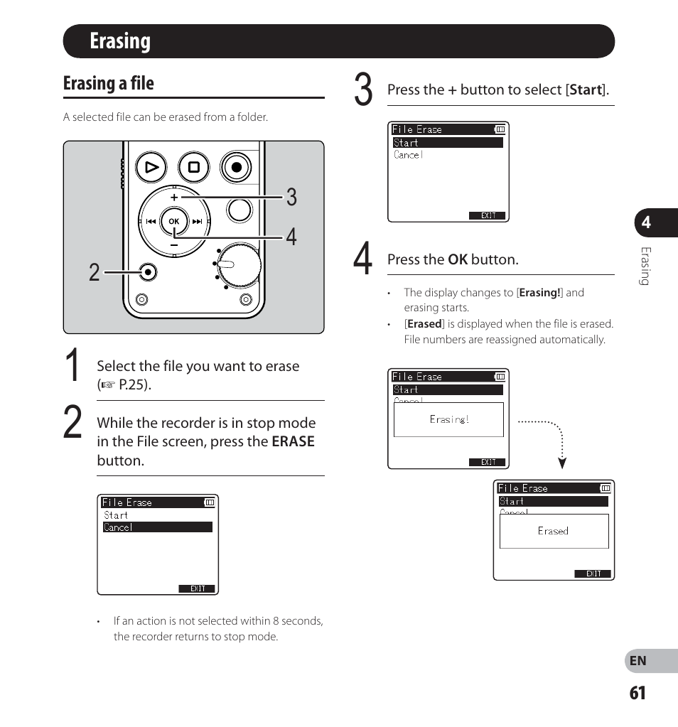 Erasing | Olympus LS-12 User Manual | Page 61 / 100