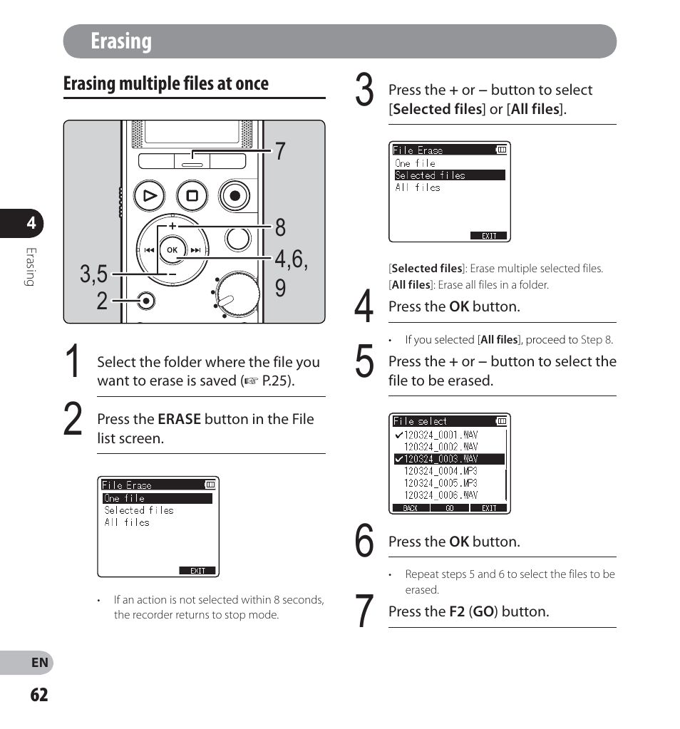 Erasing | Olympus LS-12 User Manual | Page 62 / 100