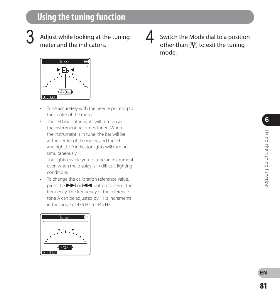 Using the tuning function | Olympus LS-12 User Manual | Page 81 / 100