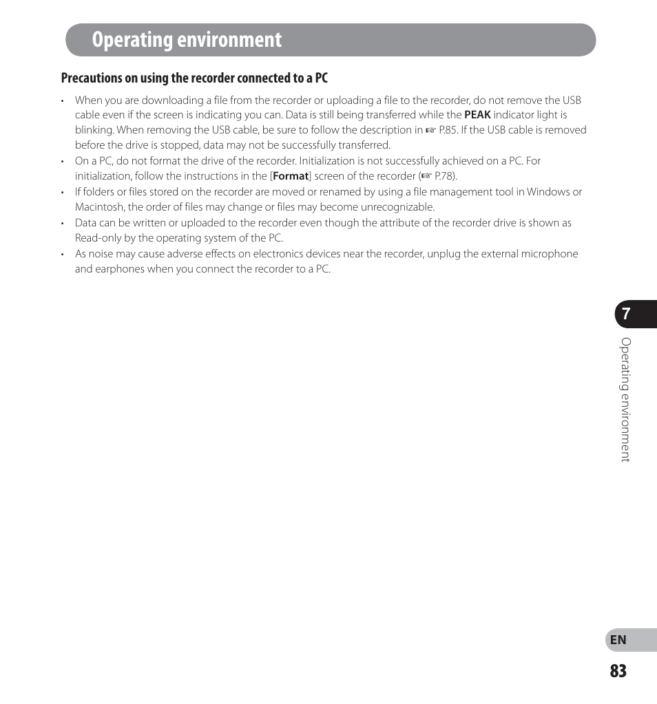 Operating environment | Olympus LS-12 User Manual | Page 83 / 100