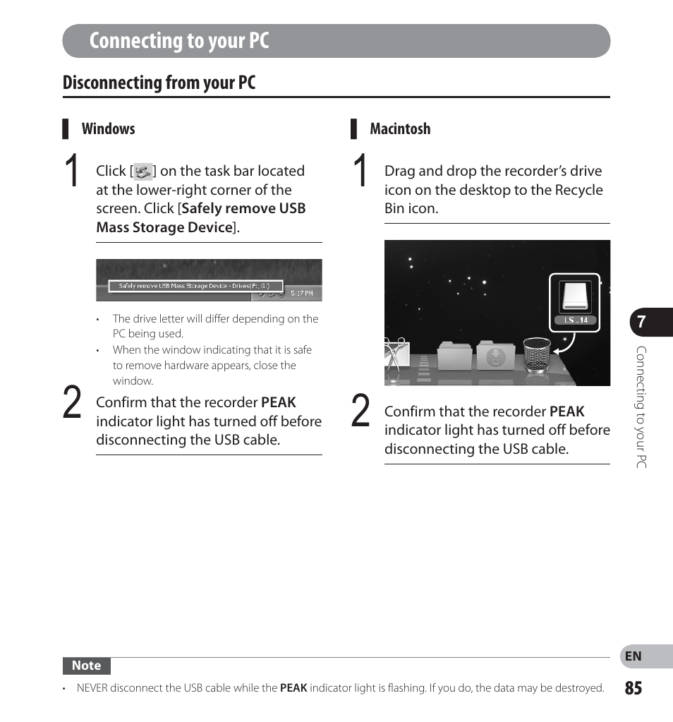 Connecting to your pc | Olympus LS-12 User Manual | Page 85 / 100