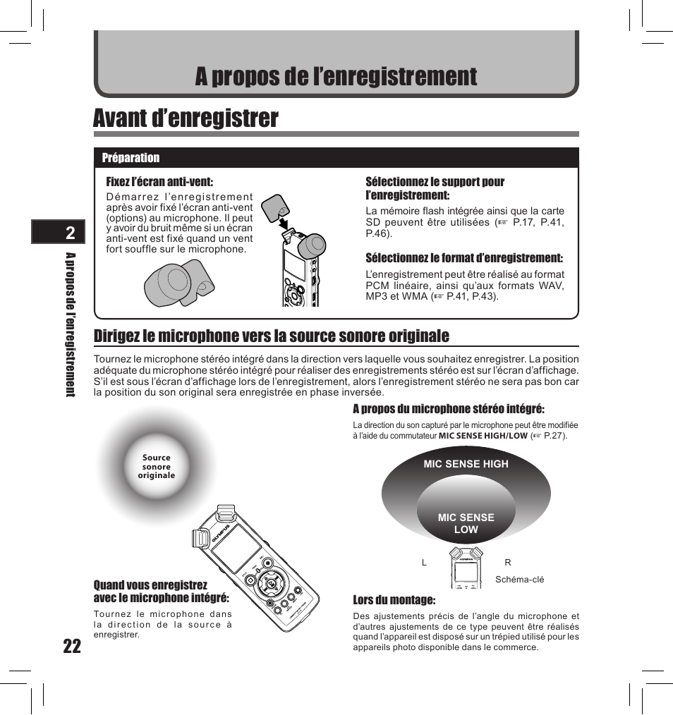 A propos de l’enregistrement avant d’enregistrer | Olympus LS-10S User Manual | Page 108 / 260