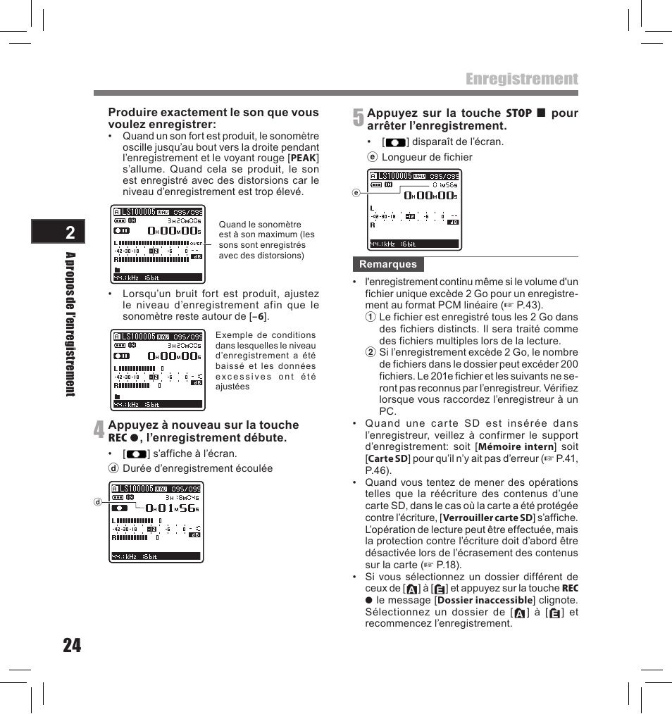 Enregistrement | Olympus LS-10S User Manual | Page 110 / 260