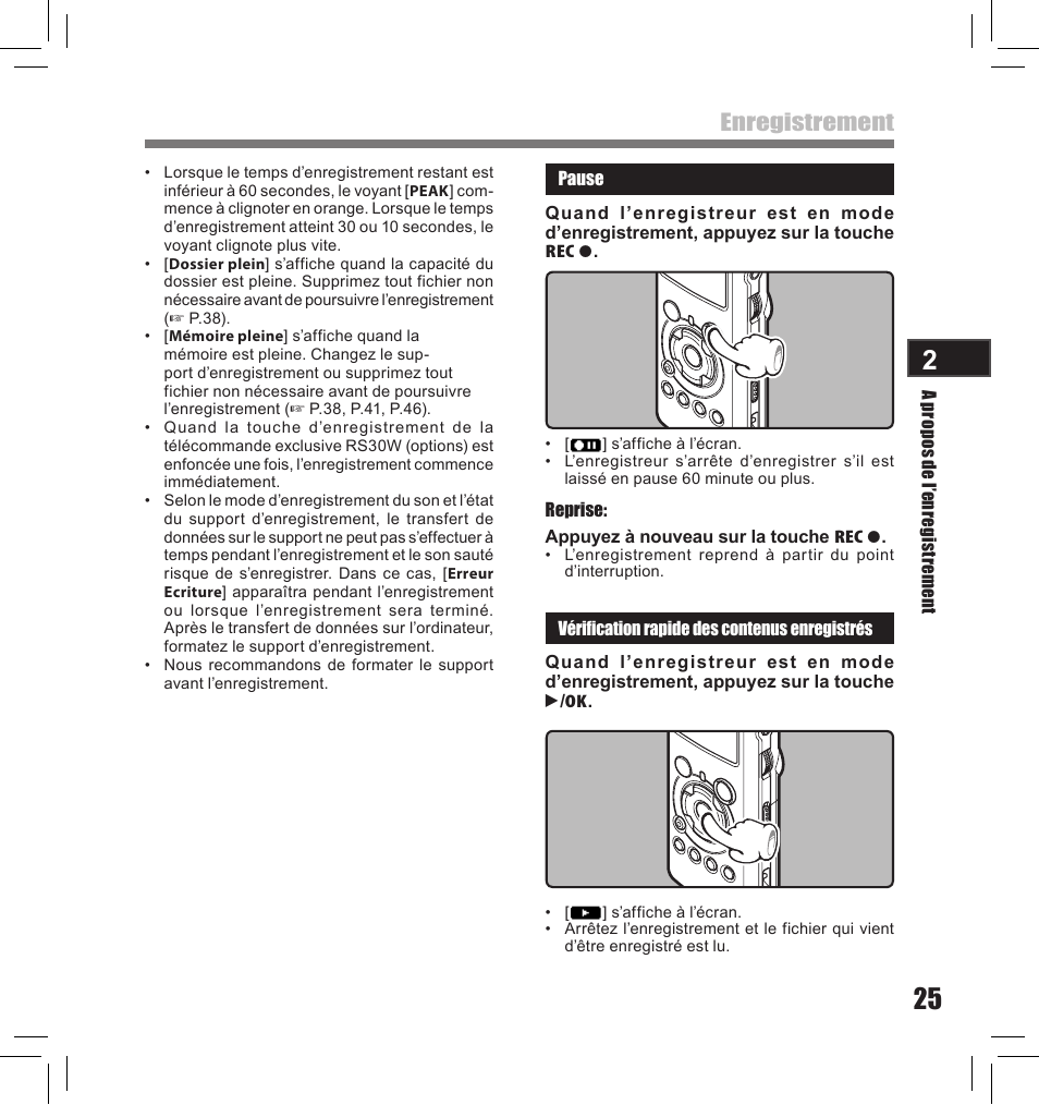 Enregistrement | Olympus LS-10S User Manual | Page 111 / 260