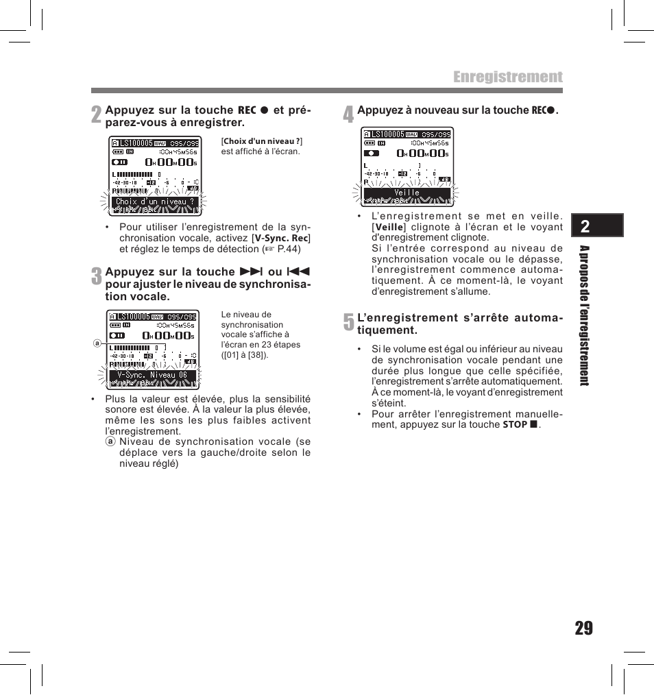 Enregistrement | Olympus LS-10S User Manual | Page 115 / 260
