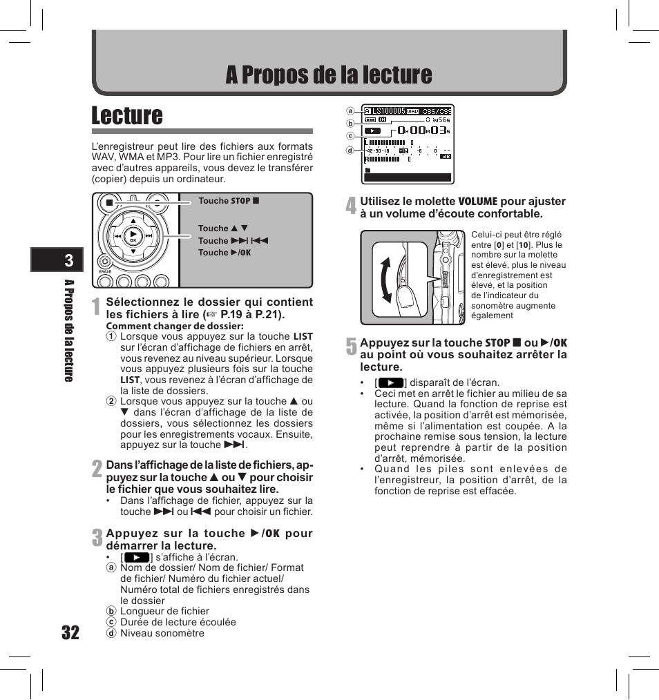 Lecture, A propos de la lecture | Olympus LS-10S User Manual | Page 118 / 260