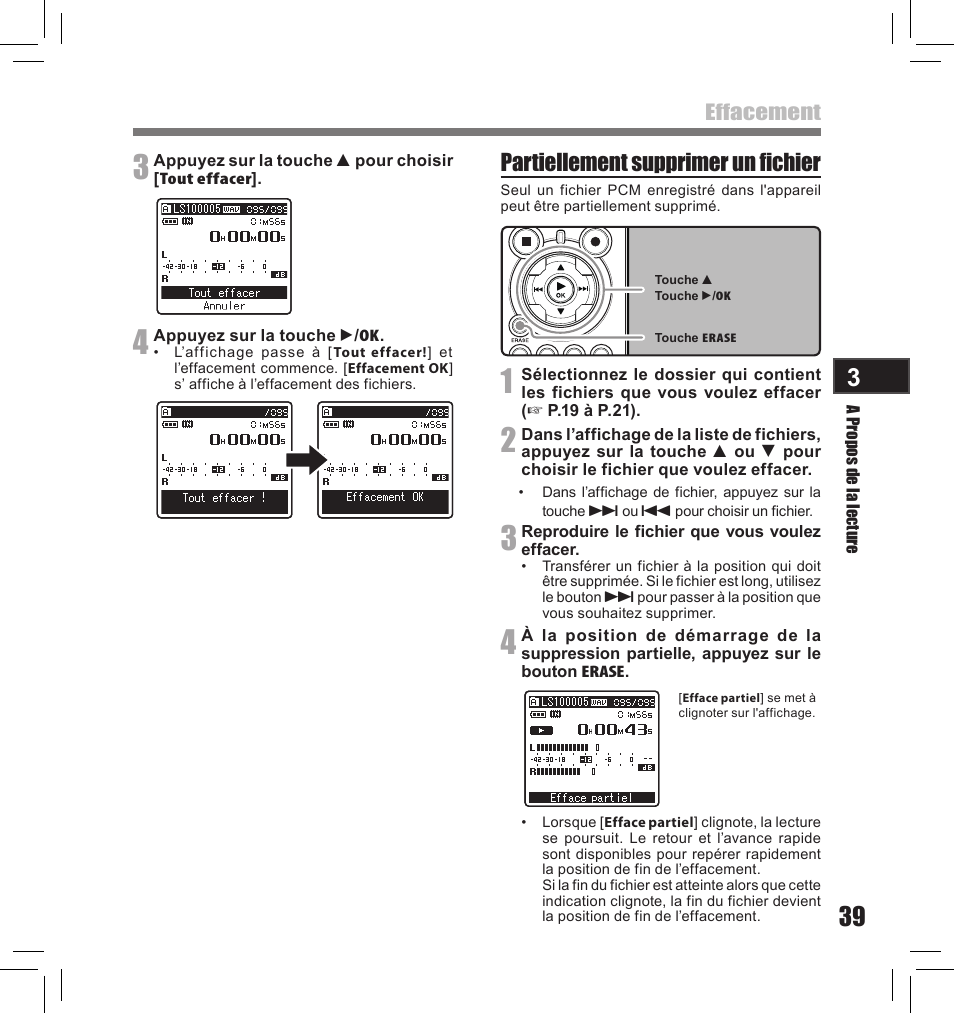 Partiellement supprimer un fichier | Olympus LS-10S User Manual | Page 125 / 260
