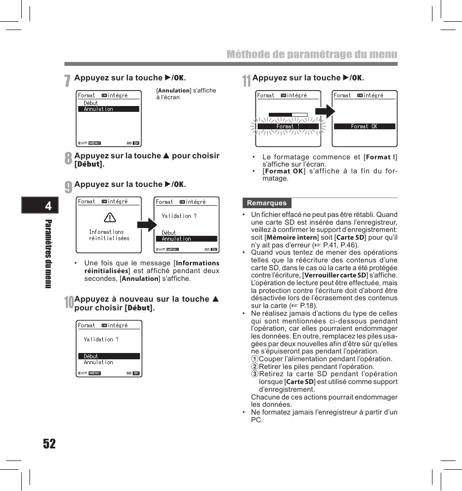 Méthode de paramétrage du menu | Olympus LS-10S User Manual | Page 138 / 260