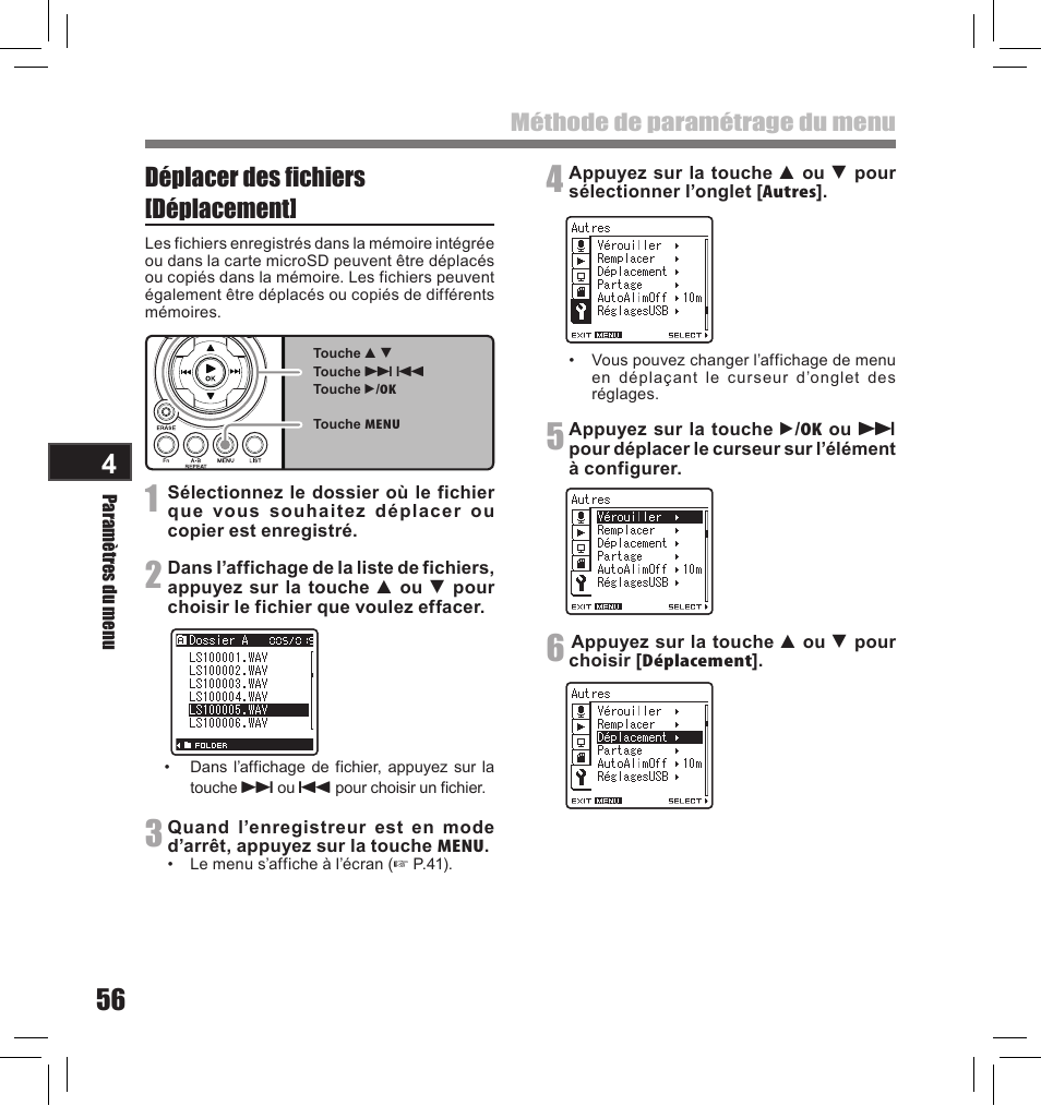 Déplacer des fichiers [déplacement | Olympus LS-10S User Manual | Page 142 / 260