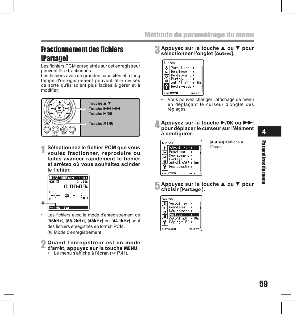 Fractionnement des fichiers [partage | Olympus LS-10S User Manual | Page 145 / 260