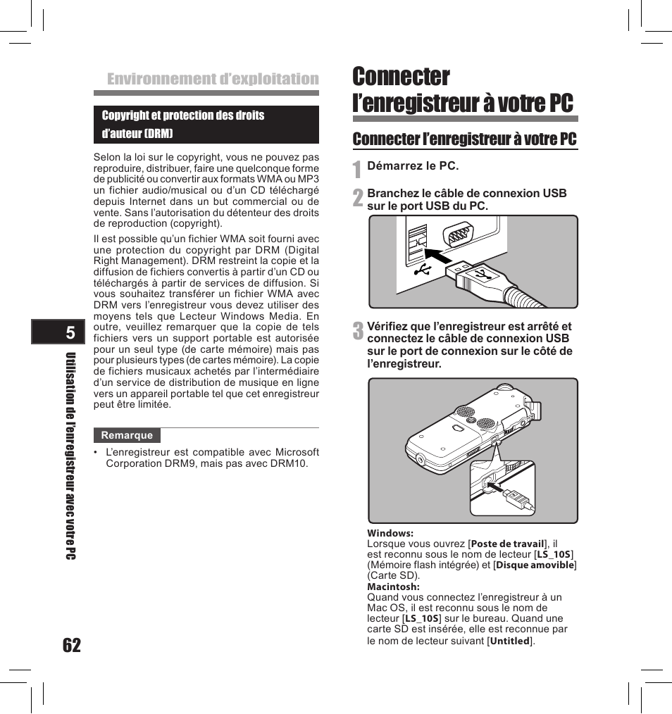 Connecter l’enregistreur à votre pc | Olympus LS-10S User Manual | Page 148 / 260