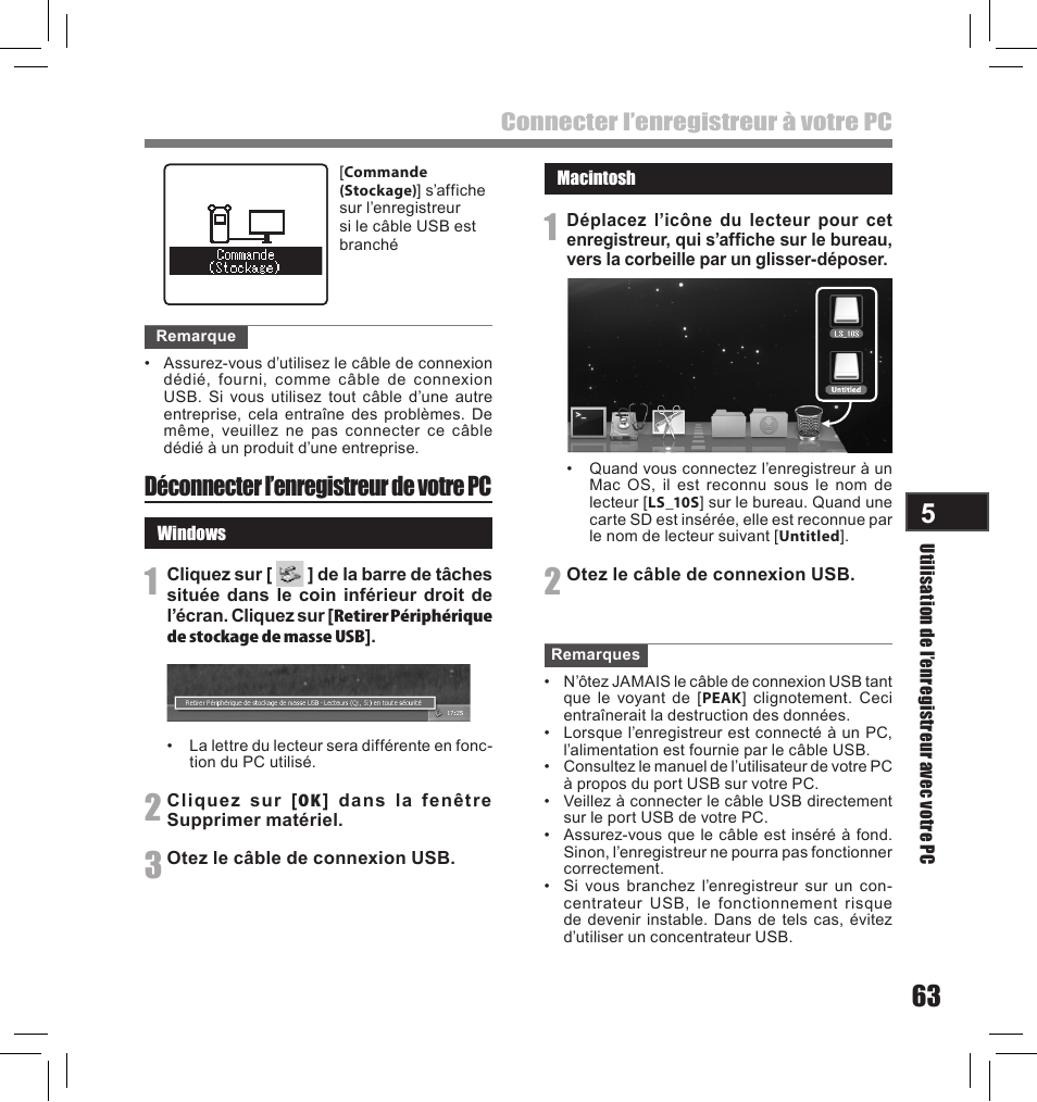 Déconnecter l’enregistreur de votre pc, Connecter l’enregistreur à votre pc | Olympus LS-10S User Manual | Page 149 / 260