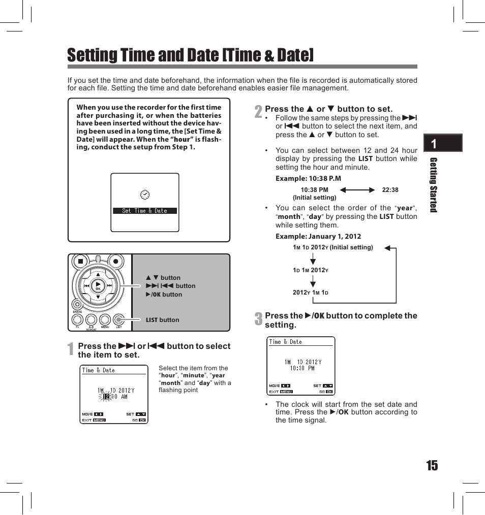 Setting time and date [time & date | Olympus LS-10S User Manual | Page 15 / 260