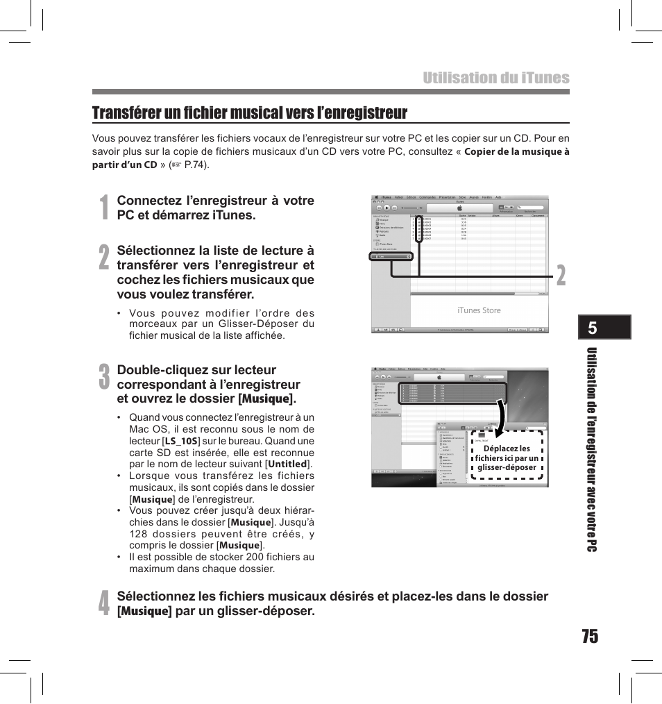 Transférer un fichier musical vers l’enregistreur | Olympus LS-10S User Manual | Page 161 / 260