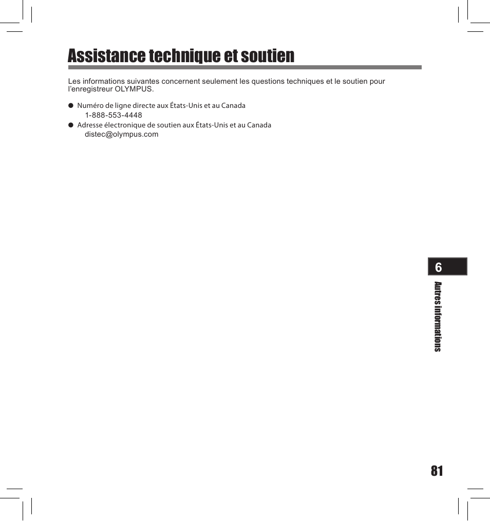 Assistance technique et soutien | Olympus LS-10S User Manual | Page 167 / 260