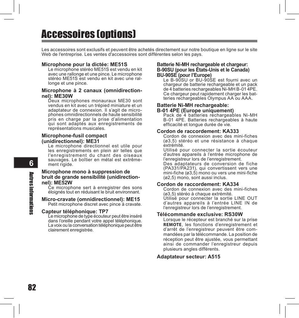 Accessoires (options) | Olympus LS-10S User Manual | Page 168 / 260