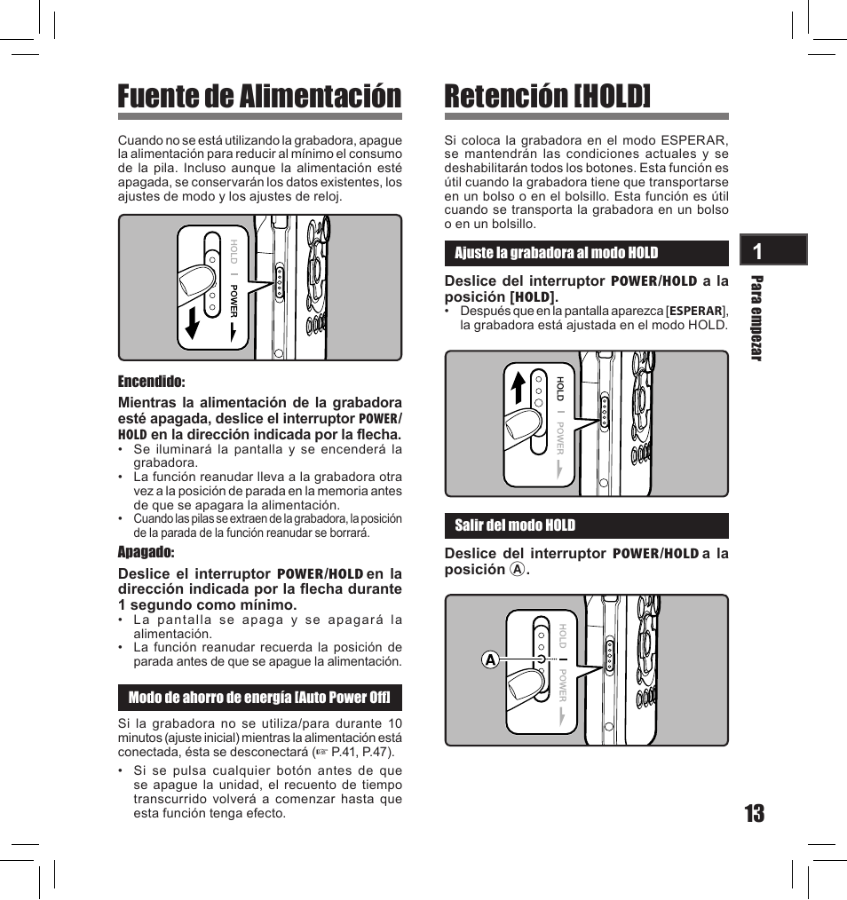 Fuente de alimentación, Retención [hold | Olympus LS-10S User Manual | Page 185 / 260