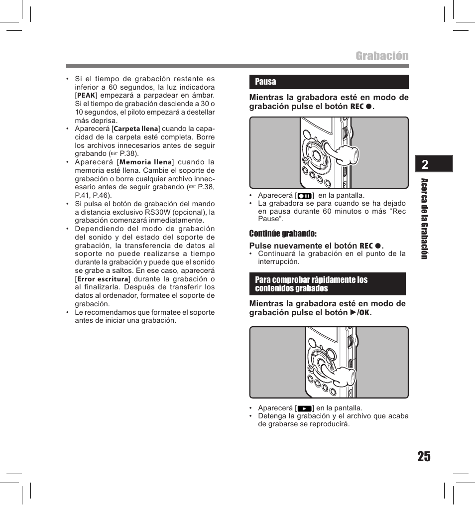 Grabación | Olympus LS-10S User Manual | Page 197 / 260