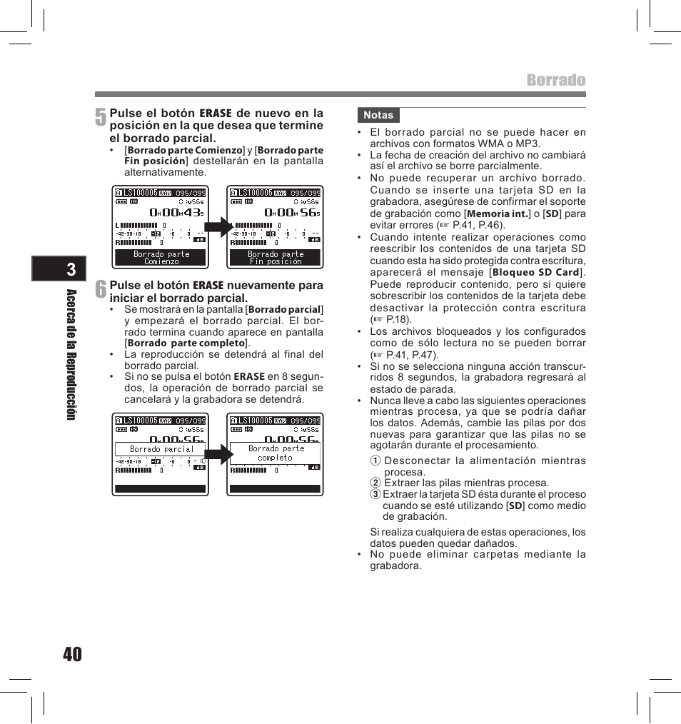 Borrado | Olympus LS-10S User Manual | Page 212 / 260