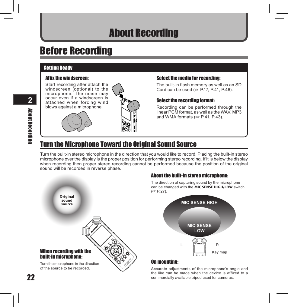 About recording before recording | Olympus LS-10S User Manual | Page 22 / 260