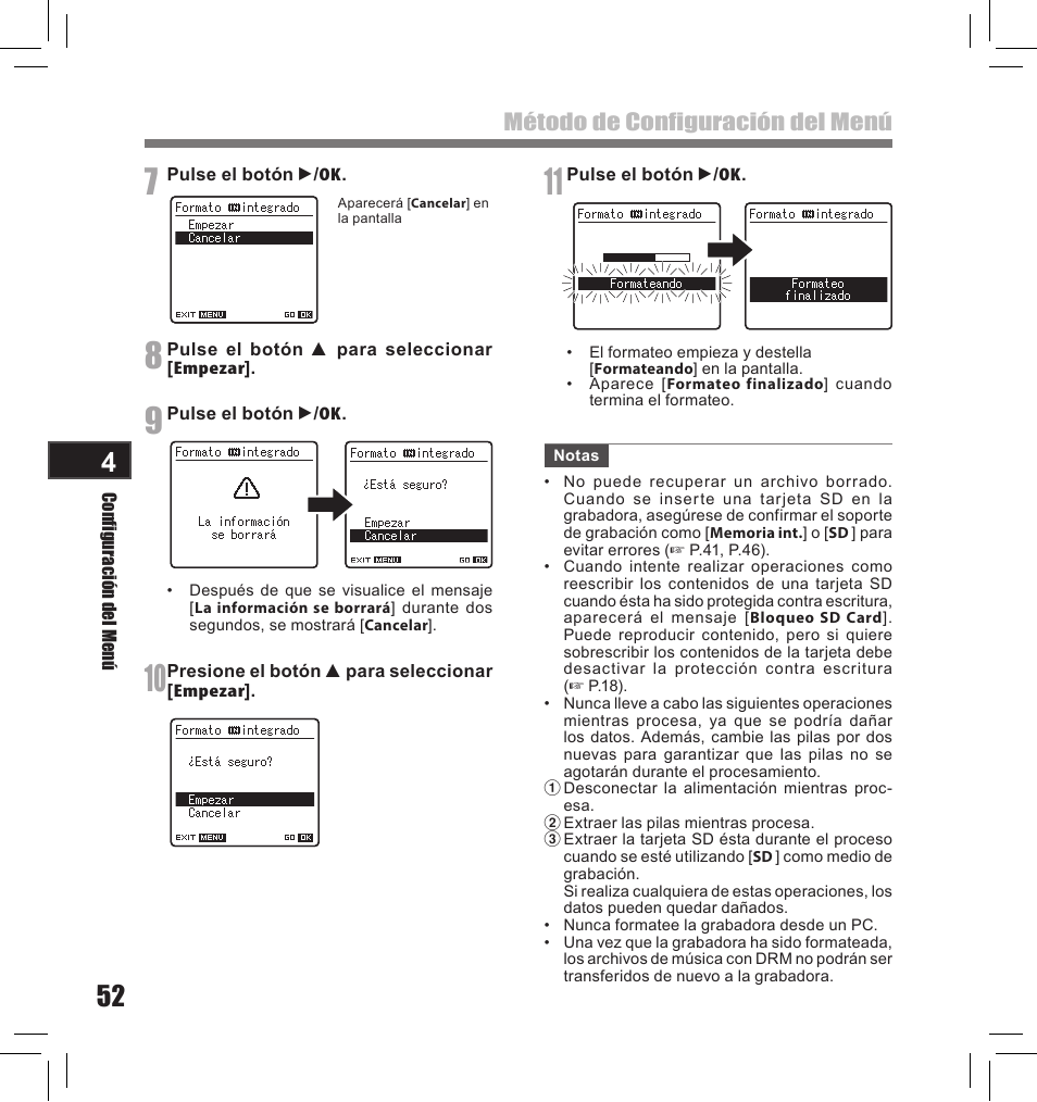 Método de configuración del menú | Olympus LS-10S User Manual | Page 224 / 260