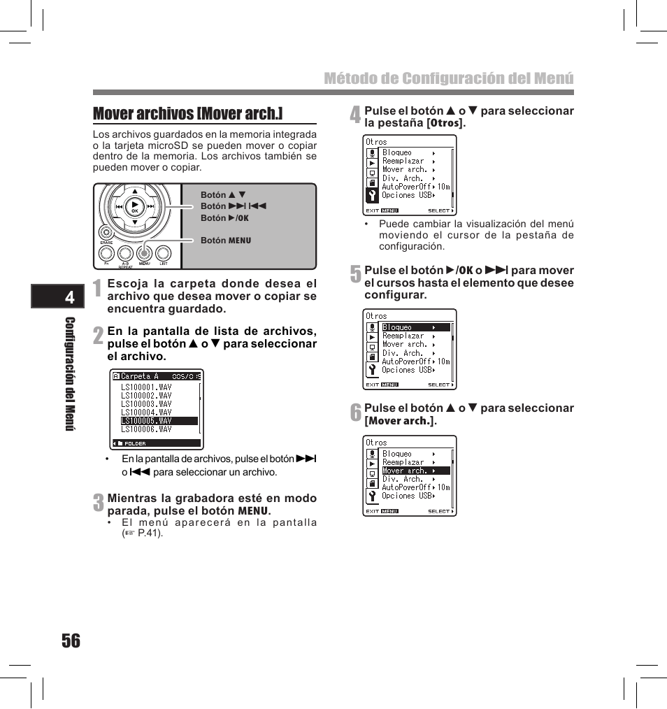 Mover archivos [mover arch | Olympus LS-10S User Manual | Page 228 / 260