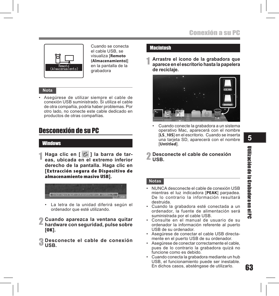 Desconexión de su pc, Conexión a su pc | Olympus LS-10S User Manual | Page 235 / 260