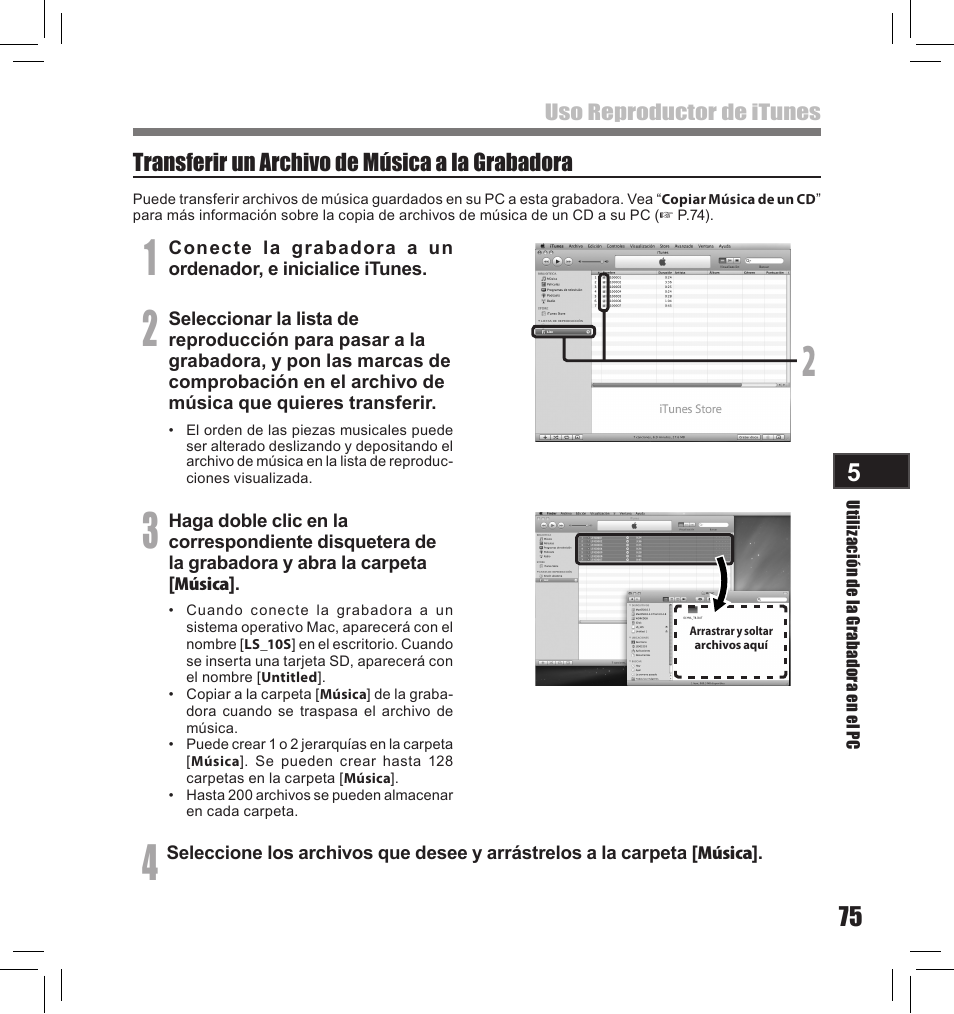 Transferir un archivo de música a la grabadora | Olympus LS-10S User Manual | Page 247 / 260
